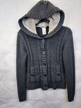 The North Face Sweater Jacket Women's S Wool Button Faux Fur Lined Hood Gorpcore